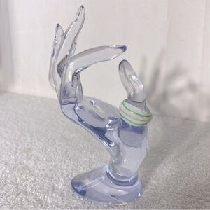 Vintage Art Glass Handmade Cream Green Gold Glitter Band Ring